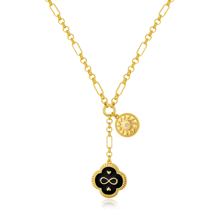 Gold Link Necklace for Women Black Leaf Infinity Pendant