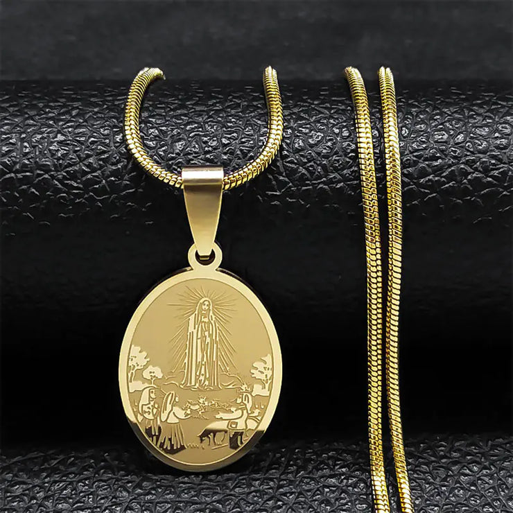 Stainless Steel Necklace with Virgin Mary Pendant for Women