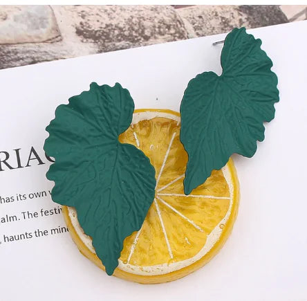 Exaggerated Metal Leaf Earrings for Women (Korean Style)
