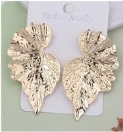 Exaggerated Metal Leaf Earrings for Women (Korean Style)