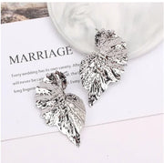 Exaggerated Metal Leaf Earrings for Women (Korean Style)