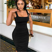 Spring Summer Solid Color Sleeveless Ruched Dress