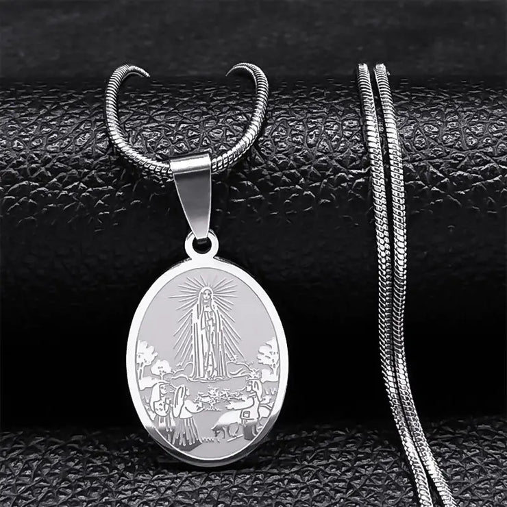 Stainless Steel Necklace with Virgin Mary Pendant for Women