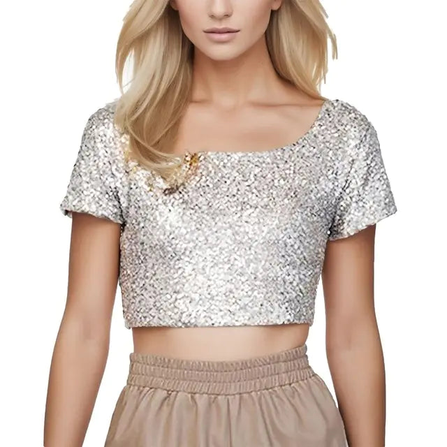 Spring Summer Sexy Shiny Backless Crop Top