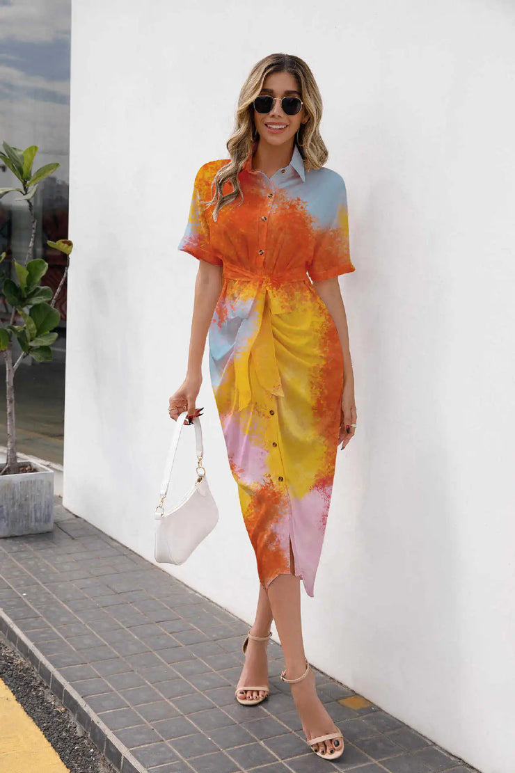 Spring Summer Fashion Printed Shirt Dress