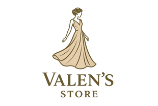 generate logo for valen's store with a lady wearing gown