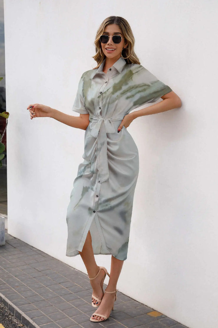 Spring Summer Fashion Printed Shirt Dress