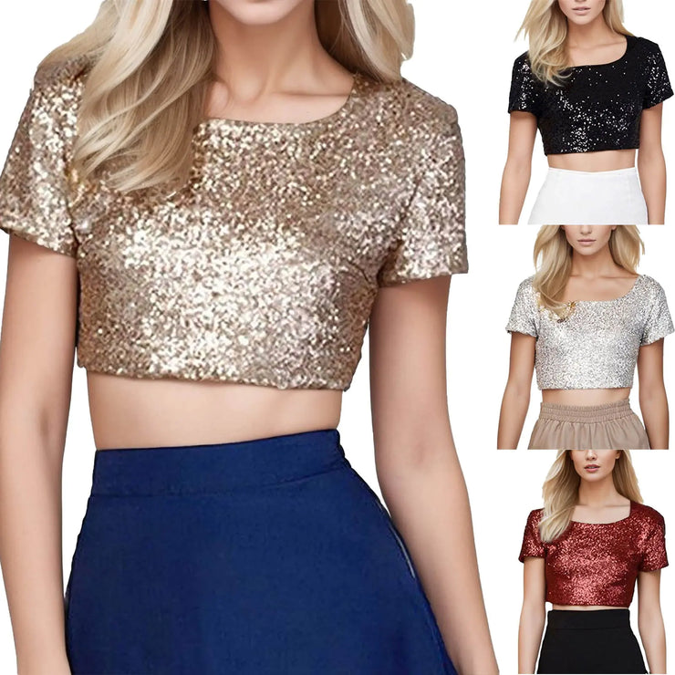 Spring Summer Sexy Shiny Backless Crop Top