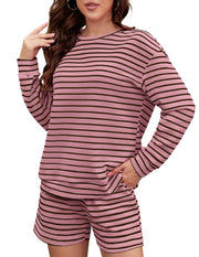 ] Matching Set Crewneck Long Sleeved Top and Shorts Fashion