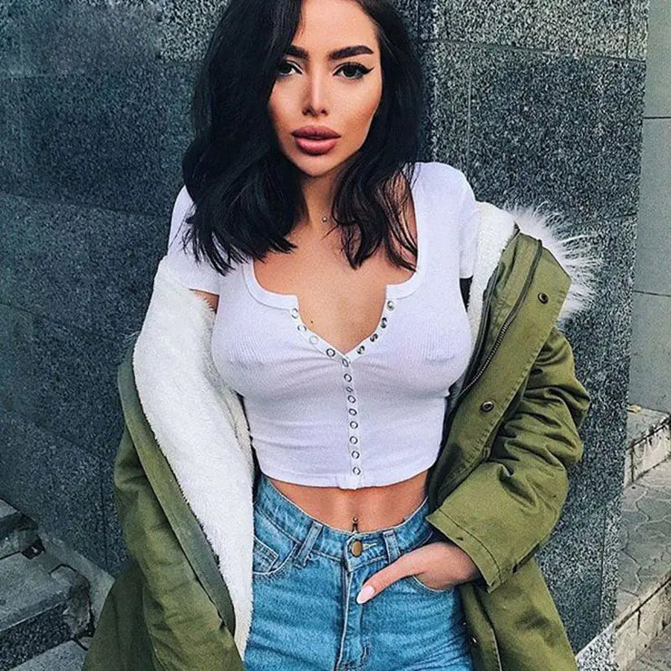 Fashion Women’s Short Sleeve Crop Top Blouse